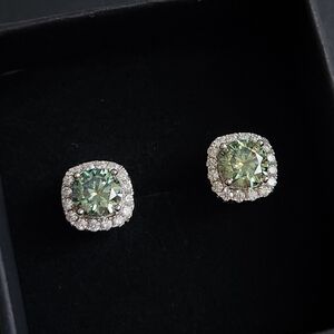 2 cttw Blue/Green Moissanite 925 sterling silver square stud earrings